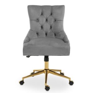 Anatolia Velvet Home And Office Chair With Gold Base In Grey