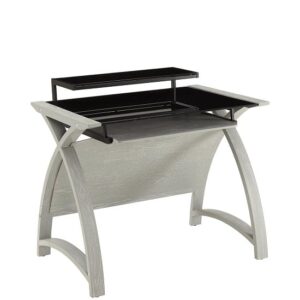 Cohen Curve Computer Desk Small In Black Glass And Grey Ash