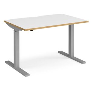 Elev 1200mm Electric Height Adjustable Desk In White Oak Silver