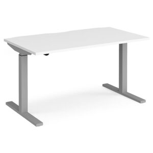 Elev 1400mm Electric Height Adjustable Desk In White And Silver