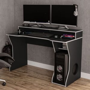Enzi Wooden Gaming Desk In Black And Silver