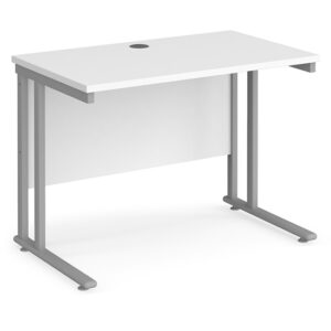 Mears 1000mm Cantilever Wooden Computer Desk In White Silver