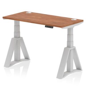 Troy 120cm Wooden Adjustable Laptop Desk With Silver Foot In Walnut