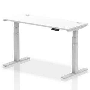 Troy 140cm Wooden Adjustable Laptop Desk With Silver Legs In White