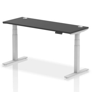 Troy 160cm Wooden Adjustable Laptop Desk With Silver Legs In Black